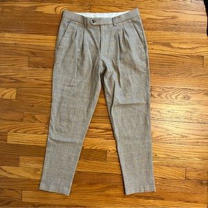 Express Men’s Plaid Slim Fit Trousers - Tan (30 waist, 32 length)